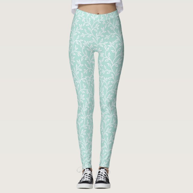 Mint Floral Leaf Women Leggings (Front)
