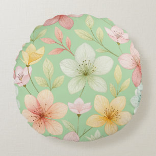 Mint Floral Round Pillow