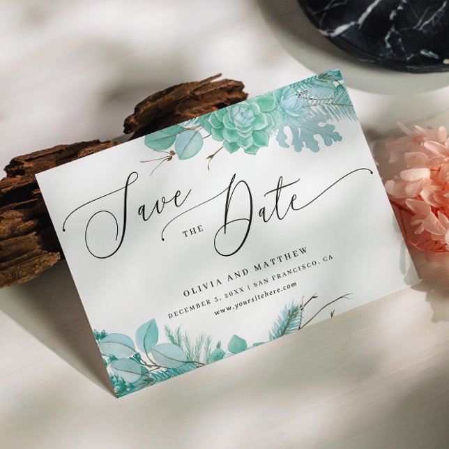 Mint floral succulents. Winter cactus wedding Save The Date (Creator Uploaded)