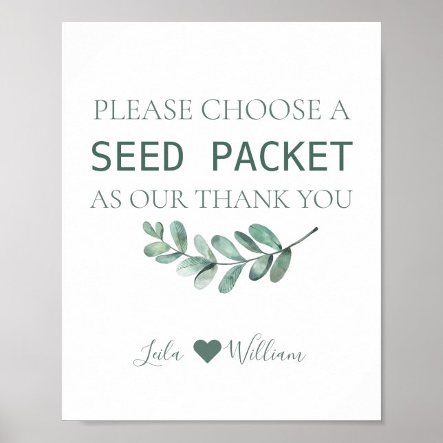 Mint Floral Wildflower Seed Wedding Favour Packets Poster (Front)