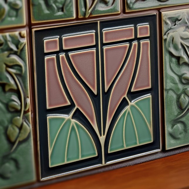 Mint Flower Mid-Century Symmetry Arts and Crafts Tile (Creator Uploaded)