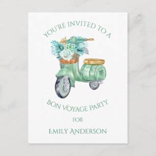 Mint Flowers and Scooter Bon Voyage Party Invitation Postcard