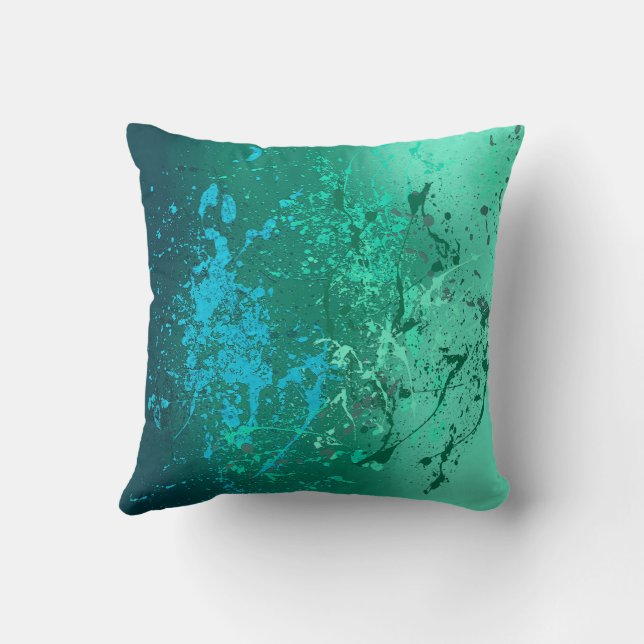 Mint Flurry Abstract Spatter Art Cushion (Back)