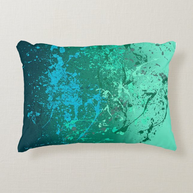 Mint Flurry: Abstract spatter art Decorative Cushion (Front)