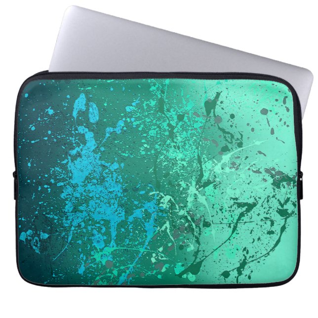Mint Flurry Abstract Spatter Art Laptop Sleeve (Front)
