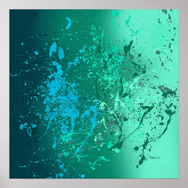 Mint Flurry Abstract Spatter Art Poster (Front)