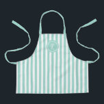 Mint French Beach Stripe Personalised Monogram  Apron<br><div class="desc">Pale mint green French beach cabin inspired stripe with hand script font monogram kids apron . Personalise with your own initial. Matching accessories available in our French Beach Cabin Collection.</div>