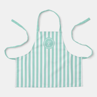 Mint French Beach Stripe Personalised Monogram  Apron