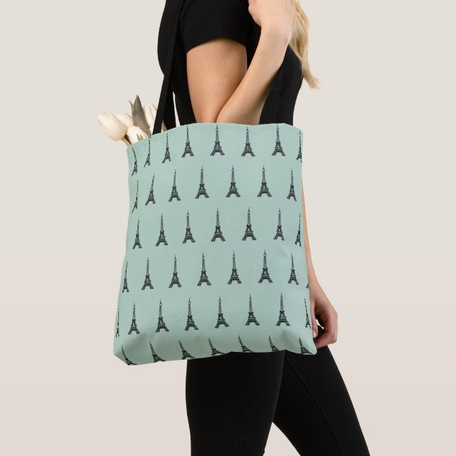 Mint French Eiffel Tower Paris Tote Bag Purse Gift (Close Up)