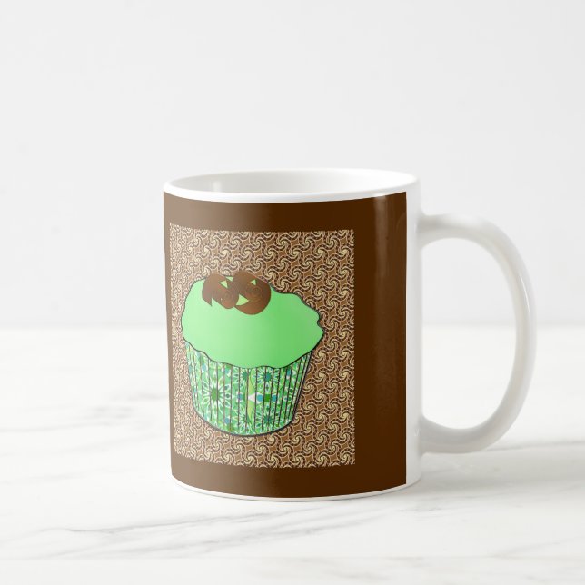 Mint Frosted Chocolate Cupcake, Fractal Background Coffee Mug (Right)