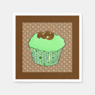 Mint Frosted Chocolate Cupcake, Fractal Background Napkin