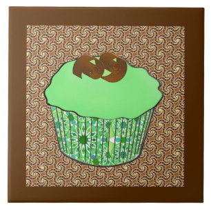 Mint Frosted Chocolate Cupcake, Fractal Background Tile