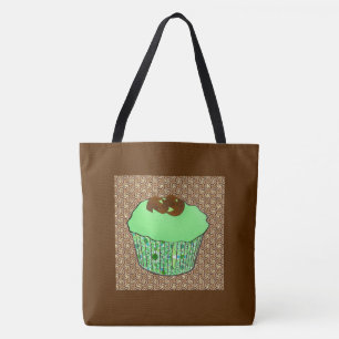 Mint Frosted Chocolate Cupcake, Fractal Background Tote Bag
