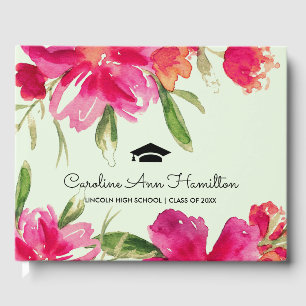 Mint   Fuchsia Floral Graduation  Guest Book