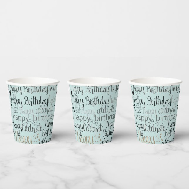 Mint Fun Happy Balloons Birthday Paper Cups (Multi)