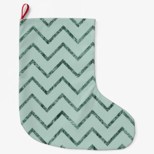 Mint Glam Chevron Zigzag Stripes Large Christmas Stocking
