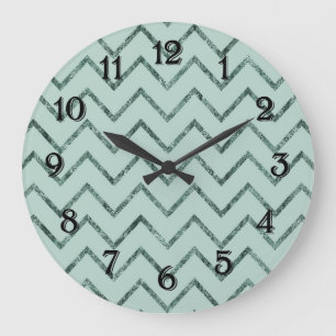 Mint Glam Chevron Zigzag Stripes Large Clock