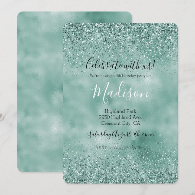 Mint Glam Glitter Glitz Invitation (Front/Back)
