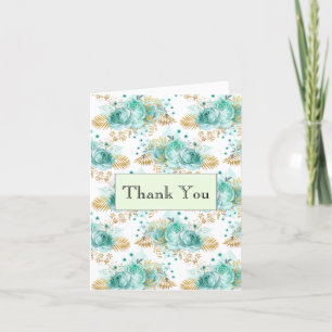 Mint Glam Gold Floral Thank you  Card