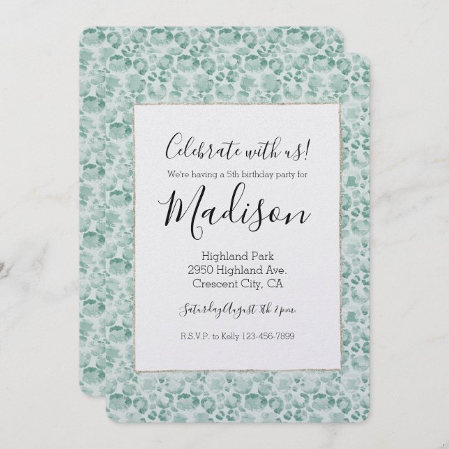 Mint Glam Leopard Print Invitation (Front/Back)