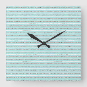 Mint Glitter Effect Stripe Pattern Square Wall Clock