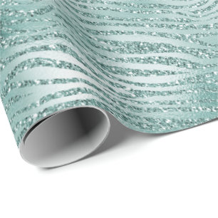 Mint Glitter Glitzy Sparkle Zebra Print Wrapping Paper