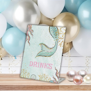 Mint Glitter Mermaid tail under the sea Drinks Pedestal Sign