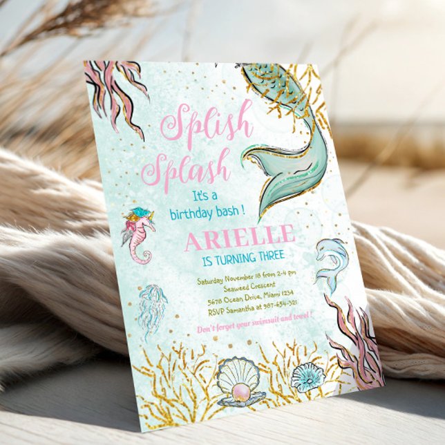 Mint Glitter Mermaid tail under the sea  Invitation (Creator Uploaded)