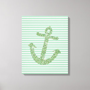 Mint Glitter Nautical Anchor Canvas Print
