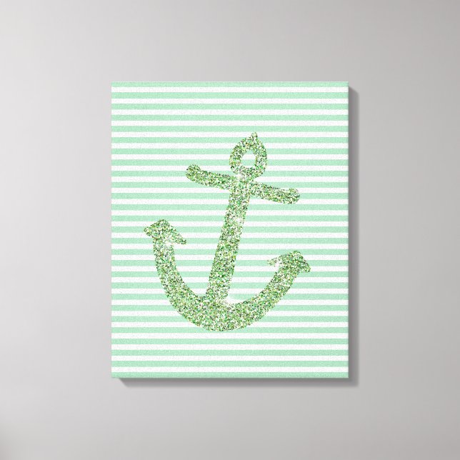 Mint Glitter Nautical Anchor Canvas Print (Front)