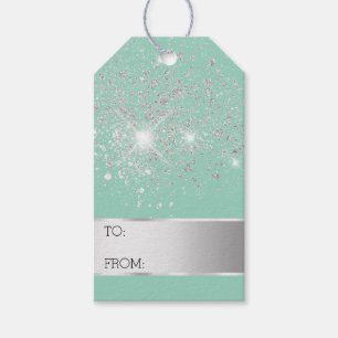 Mint Glitter Silver Confetti Christmas   Gift Tags