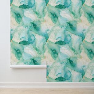 Mint Gold Abstract Mermaid Wallpaper