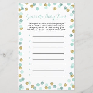 Mint & Gold Baby Shower Guess the Baby Food Game