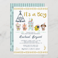 Mint Gold Boho Animals It's A Boy Baby Shower