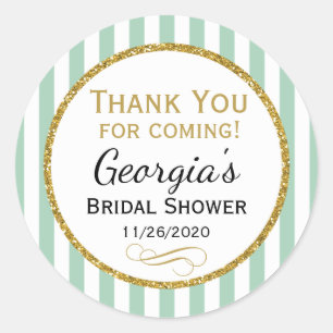 Mint Gold Bridal Shower Thank You Coming Favour Ta Classic Round Sticker