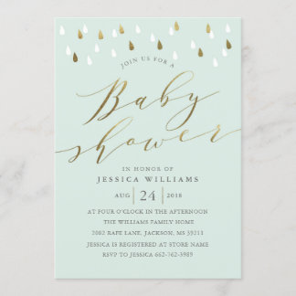 Mint & Gold calligraphy baby shower invite