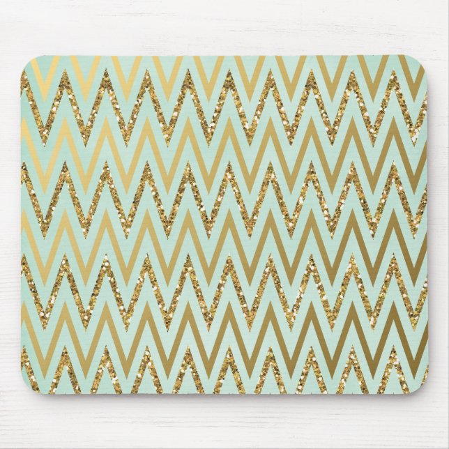 Mint & Gold Chevron Mousepad (Front)