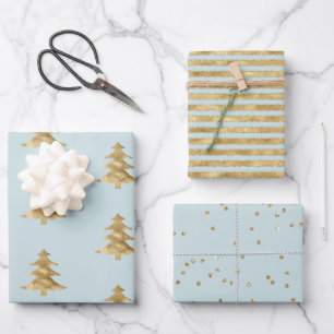 Mint Gold Christmas Tree Stripes Sparkle   Wrapping Paper Sheet