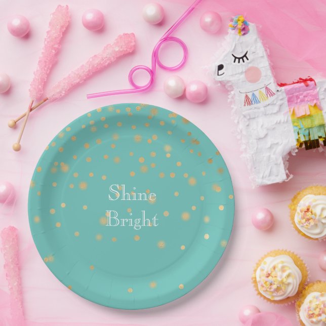 Mint Gold Confetti Paper Plate (Party)
