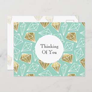 Mint Gold Diamonds Thinking of you Postcard