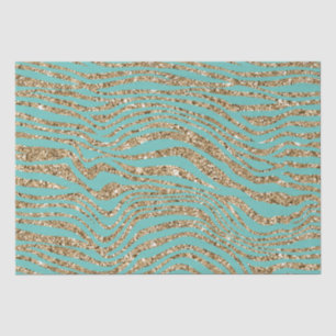 Mint Gold Faux Glitter Zebra  Tissue Paper