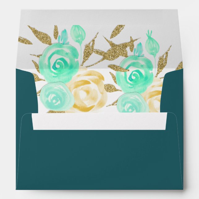 Mint Gold Floral Envelope (Back (Bottom))