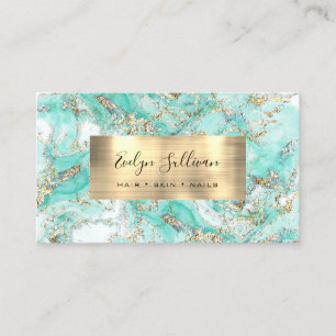 Mint Gold Fluid Marble Business Card