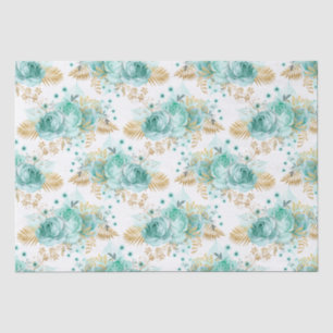 Mint Gold Glam Floral Tissue Paper