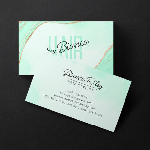 Mint Gold Glitter Agate Hairstylist Salon Business Card