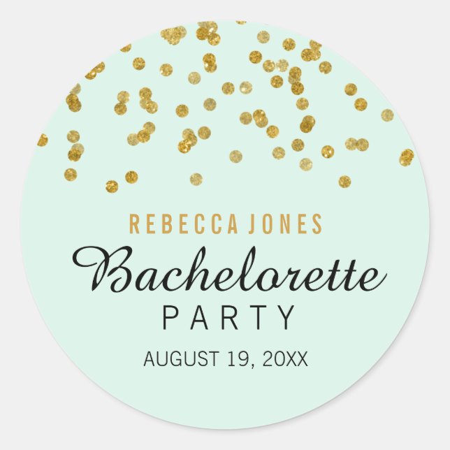 Mint Gold Glitter confetti Bachelorette Sticker (Front)