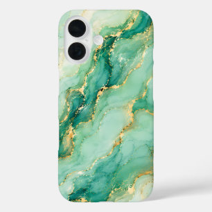 Mint & Gold Marble Luxury iPhone 16 Case