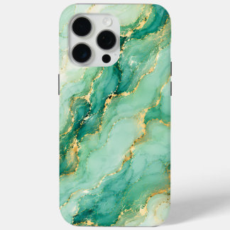 Mint & Gold Marble Luxury iPhone 15 Pro Max Case
