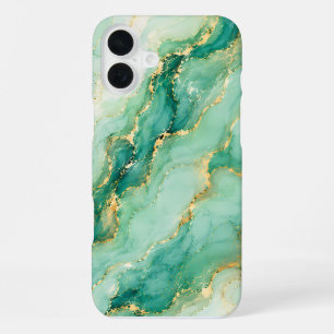 Mint & Gold Marble Luxury iPhone 16 Plus Case