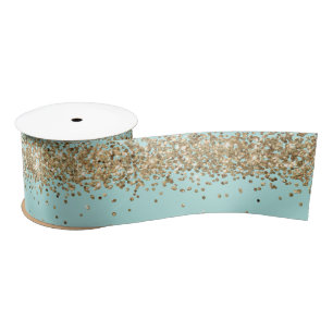 Mint Gold Sparkle Glitter Satin Ribbon